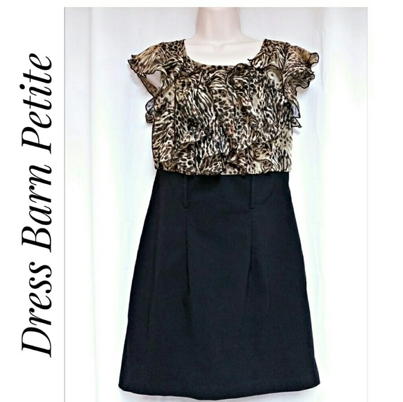 Dress Barn Leopard Ruffle Top Dress Petite Size 8 - Picture 1 of 5